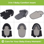 COOLBEBE 3-in-1 Reversible Newborn Car Seat Insert, Baby Head Support Pad | Extra Soft Head Pad for Catseat, Stroller, Swing & Travel, Baby Body Support Cushion for Infant 0-12 Months, Black