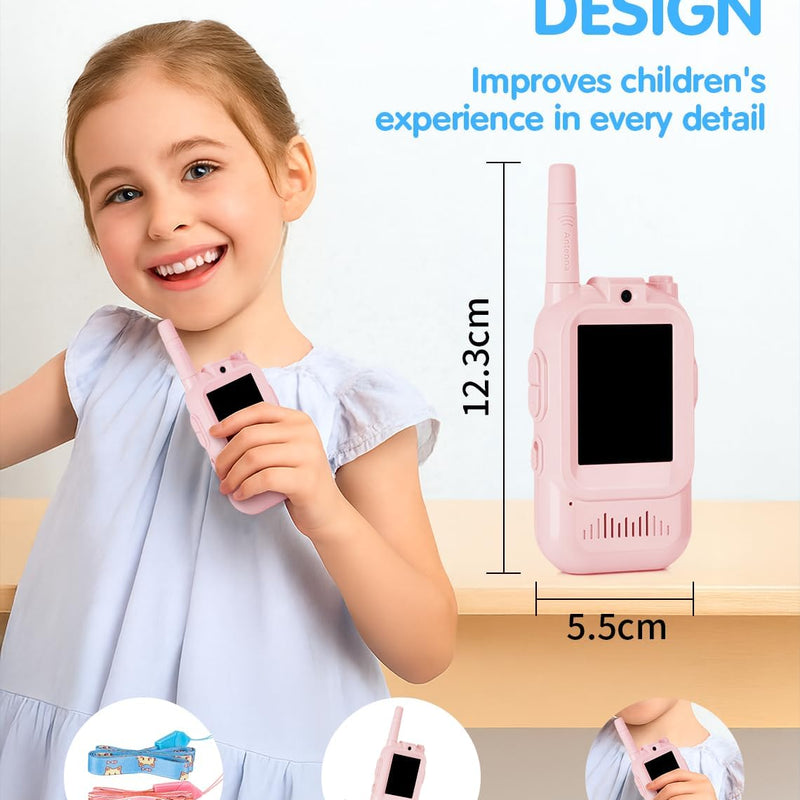 Pink-and-Blue 2-Pack Rechargeable Walkie Talkie for Kids with Video and Voice Changer, HD Camera, and Long Range