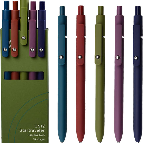 YOXMJDB Gel Pens, 5 Pcs 0.5mm Fine Point Smooth Writing Pens Cute Pens, High-End Series Black Ink Pens for Journaling Note Taking, School Office Supplies for Women Men (5 Pcs Vintage)