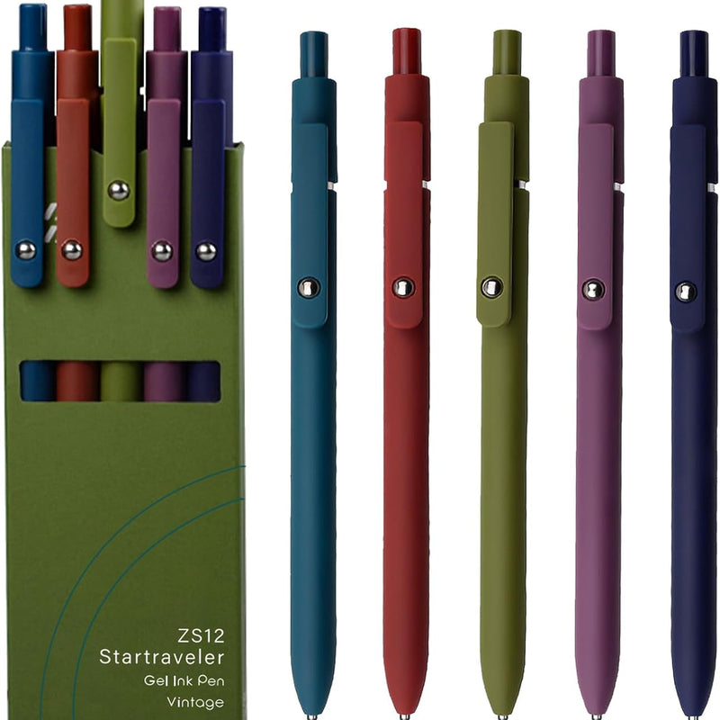 YOXMJDB Gel Pens, 5 Pcs 0.5mm Fine Point Smooth Writing Pens Cute Pens, High-End Series Black Ink Pens for Journaling Note Taking, School Office Supplies for Women Men (5 Pcs Vintage)