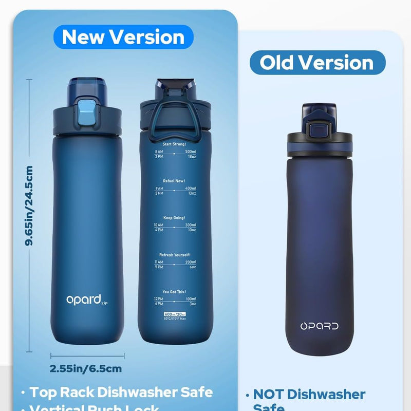 Opard Zip 20oz Plastic Water Bottle Dishwasher Safe, Leakproof Flip-Top Lid, BPA Free Tritan, Wide Mouth Reusable Kids Water Bottle for School Hiking Commuting Outdoor Travel and Gym