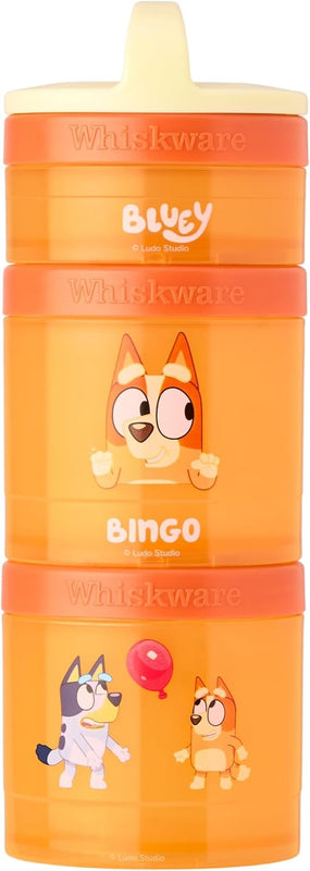 Whiskware Bluey Stackable Snack Containers for Babies, Toddlers, and Kids, 3 Stackable Snack Cups for School and Travel, Cupholder Friendly, Bluey and Bingo! Let’s Do This!