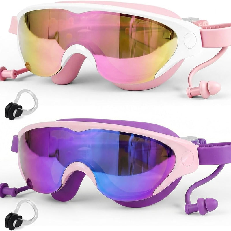 Zoomsnail Kids Swim Goggles 2Pack, Leakproof Anti-fog UV Lens Swimming Goggles for Kids Boys & Girls 3-15