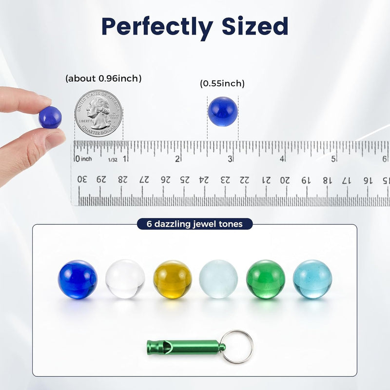 POPLAY 50 PCS Beautiful Player Marbles for Marble Games and STEM Learning - Premium Glass Marbles with Whistle