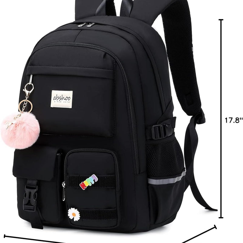 abshoo Big Student Laptop Backpack For College Women Middle High School Teen Girls Bookbag Travel Daypack (Black) | For College