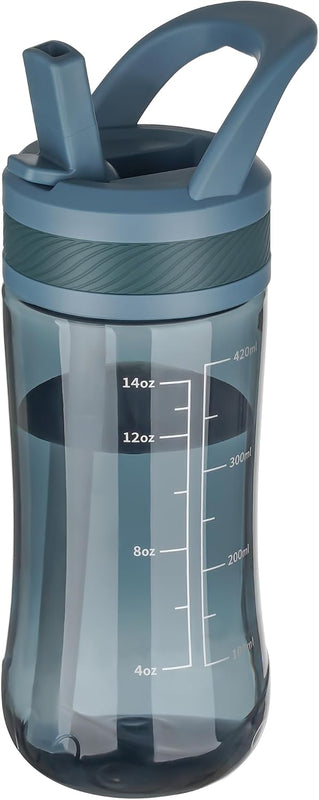 14oz Clear Kids Water Bottle with Straw Lid, BPA-Free Tritan, Measurement Scale, Sturdy Handle Wide Mouth Leak-proof Reusable Plastic Bottle for Boy& Girls, Back to School（Clear）