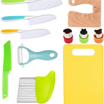 RISICULIS Kids Kitchen Knife, Montessori Kitchen Knife Set for Toddlers | 11Pcs Kids Safe Knife Set for Real Cooking with Wood Plastic Knives Kids Cutting Board, Montessori Gifts for Boys Girls