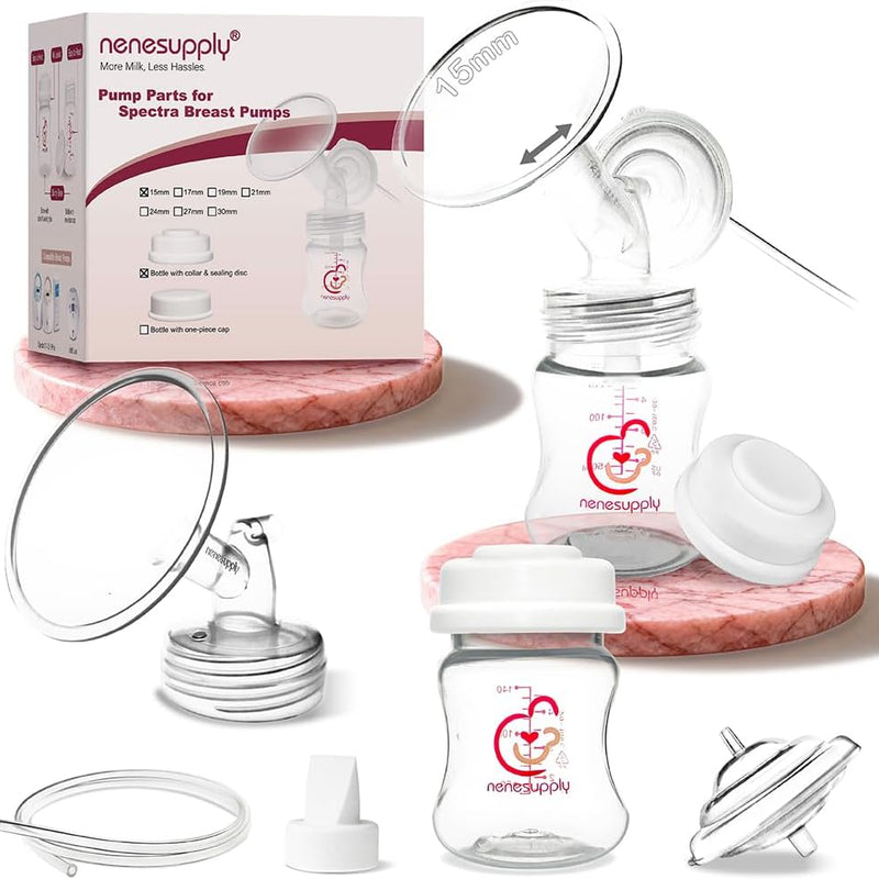 Nenesupply Handsfree Wearable Breast Milk Collection Cups Compatible with Spectra S1 S2 Baby Buddha Momcozy V1 Lansinoh Pumps 24mm Silicone Flanges Replacement for Spectra Pump Parts 19mm 21mm inserts