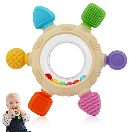 Silicone Baby Teether Rings for 0-6 and 6-12 Months Newborn Infant Relief Chew Soothing Sore Gums BPA Free