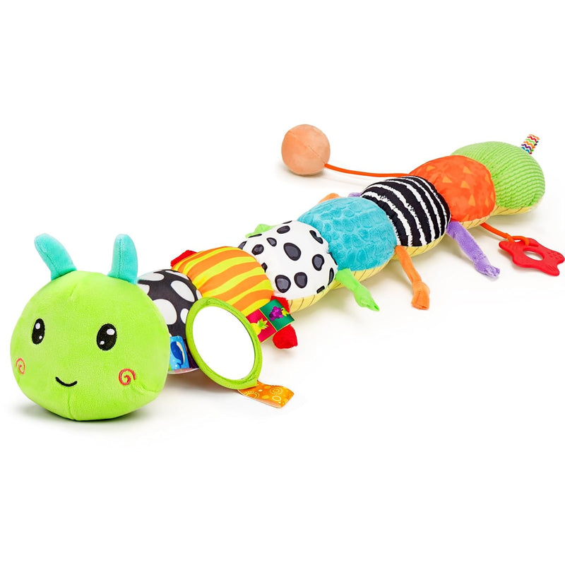 Topsochir Baby Sensory Toys 0-6 Months Music Animal Stuffed Plush Caterpillar Toy for Infant 0-3-6-12 Month Old Tummy Time with Mirror Crinkle Rattle Toys for Newborn Boys Girls Shower Birthday Gifts