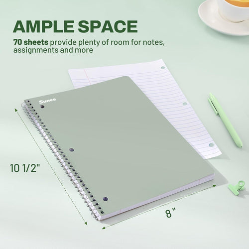 SUNEE Spiral Notebooks, 3 Pack, 1-Subject, College Ruled Paper, 8" x 10-1/2", 70 Sheets per Notebook, Assorted Aesthetic Colors Spiral Notebooks for School