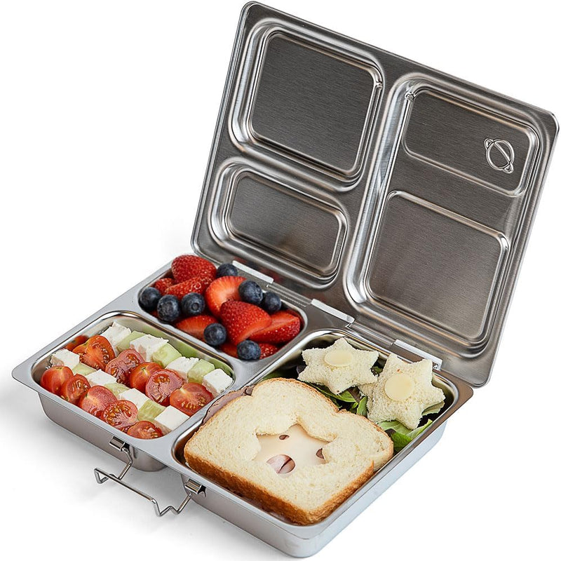 PlanetBox Rover Lunchbox Replacement - Brushed Stainless Steel Bento Box for Kids and Adults, Recycled Sustainable Lunch Box with Multi-Compartment Design