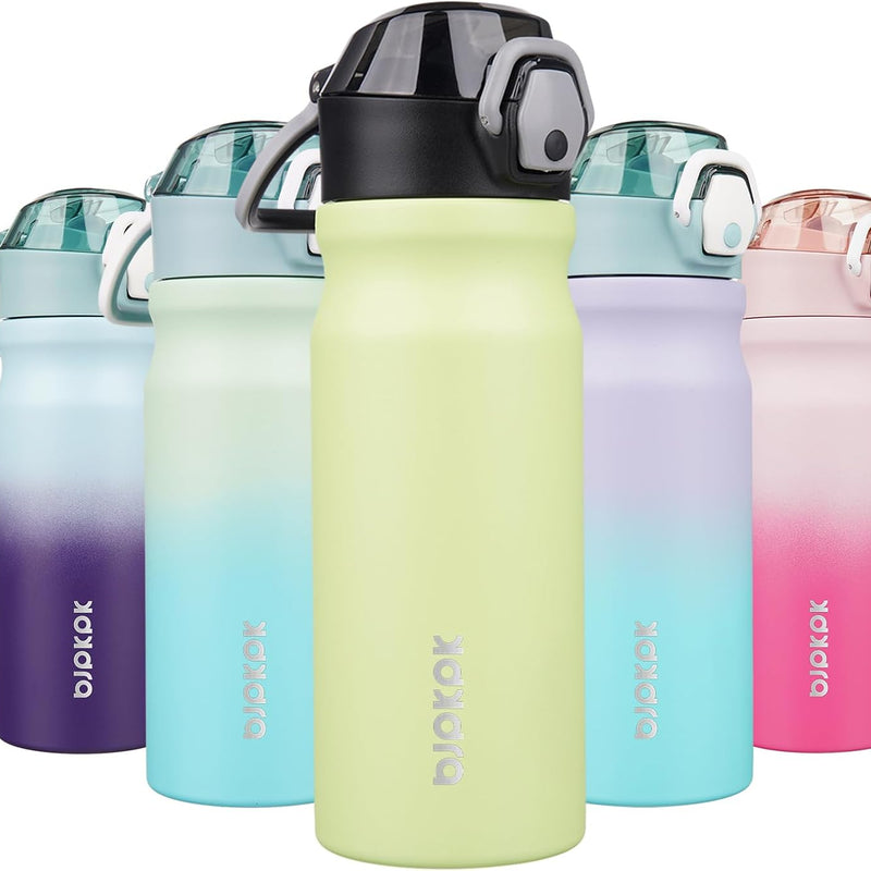 BJPKPK 18 oz Water Bottle with Straw & Handle, Insulated Stainless Flask | Leak Proof Locking Lid, Thermal, Double Wall Vacuum, Keeps Hot/Cold, BPA Free, Dishwasher Safe, Travel & Sports, Bubble Gum