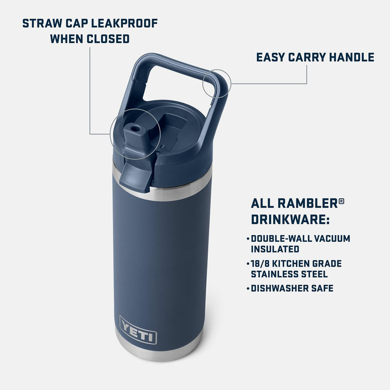 YETI Rambler 18 oz Bottle, Vacuum Insulated, Stainless Steel with Color Matching Straw Cap, Tropical Pink