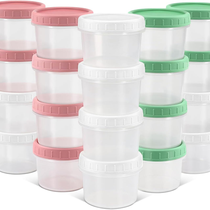 DEMORA 4 oz Small Plastic Containers with Twist on Lids [20 Sets], Stackable Little Food Storage Containers for Snack Lunch Meal Prep Salad Dressings, Freezer/Microwave/Dishwasher Safe, BPA Free