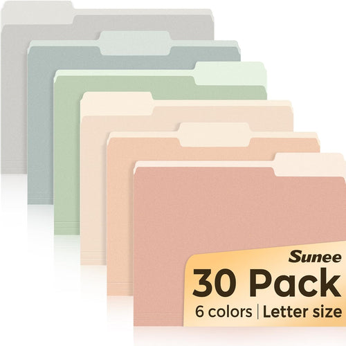 SUNEE File Folders, 30 Pack Manilla Folders 8.5 x 11, Colored File Folders Home Office School Supplies for Documents Files Paper,6 Pastel Colors