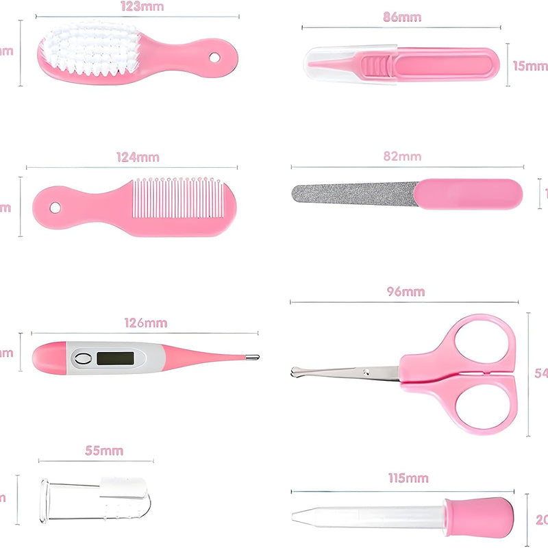Baby Grooming Kit, Infant Safety Care Set with Hair Brush Comb Nail Clipper Nasal Aspirator,Baby Essentials Kit for Newborn Girls Boys (Pink Baby Grooming kit)