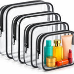 Clear Makeup Bag 4 Pack, TSA Approved Toiletry Bag for Women, Waterproof PVC Cosmetic Pouch Travel Organizer, Clear Bags for Diaper Bag Organizer Purse, Portable Zipper Pouch Set (L+M+M+S)