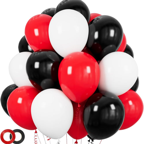 12 inch Matte Black Red and White Latex Balloons 100-Pack for Birthday Party Decorations