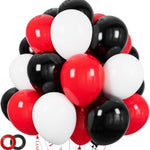 12 inch Matte Black Red and White Latex Balloons 100-Pack for Birthday Party Decorations