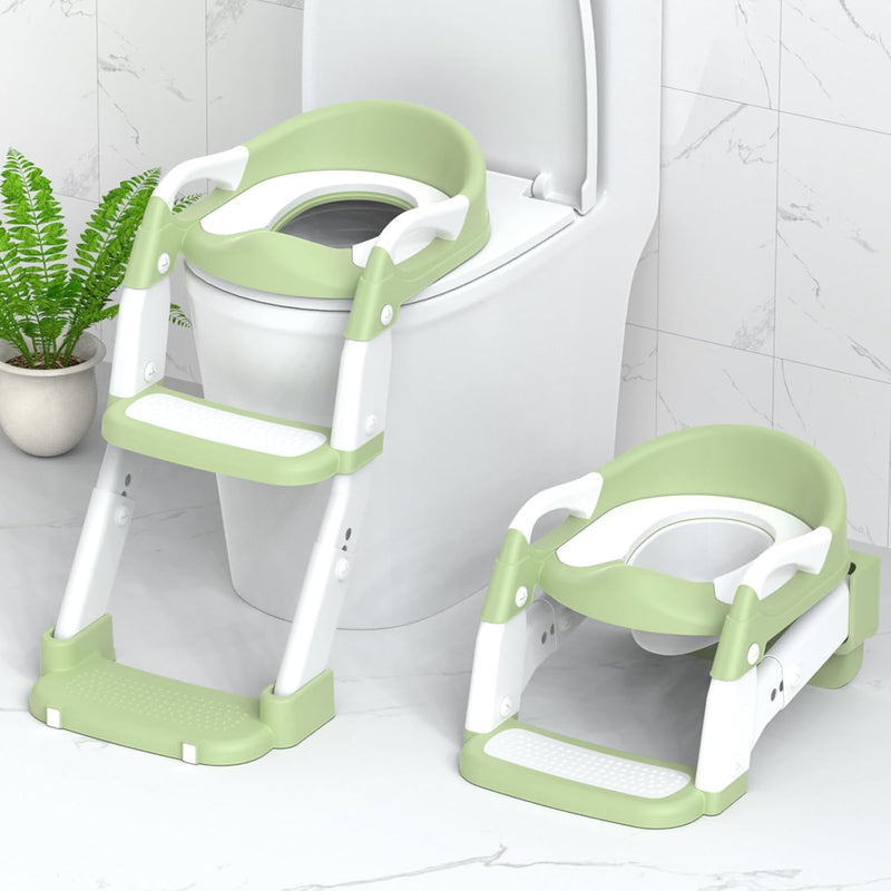 Potty Training Seat, Toddler Potty Training Toilet with Step Stool Ladder for Kids Boys Girls, 3 in 1 Foldable Toilet Seat Potty Chair with Urinals, Splash Guard, Handles, Anti-Slip Pad,Grey