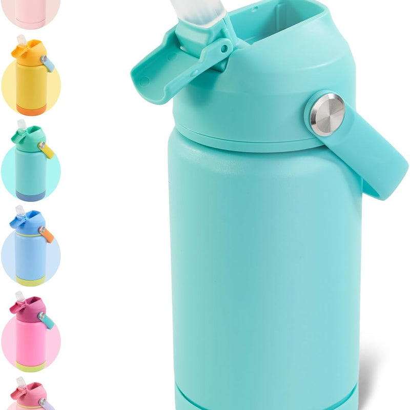 Kerilyn 12oz Kids Water Bottle, Stainless Steel Insulated Water Bottle, Toddler Cup with Straws Leak-Proof, Kids Water Bottles for School Boys Girls, BPA Free, Blue