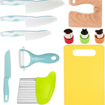 RISICULIS Kids Kitchen Knife, Montessori Kitchen Knife Set for Toddlers | 11Pcs Kids Safe Knife Set for Real Cooking with Wood Plastic Knives Kids Cutting Board, Montessori Gifts for Boys Girls