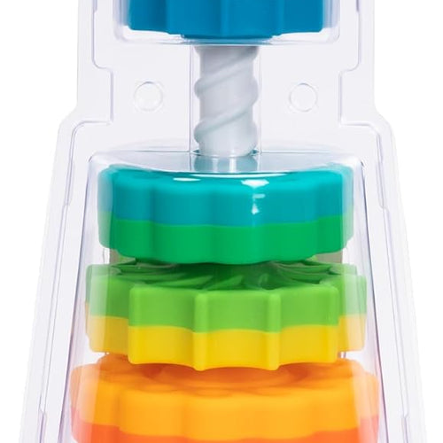 Fat Brain Toys SpinAgain, Baby Stacking & Spinning Toys for Toddlers Ages 1+ | Spinning gears stacker. Reversible base. Tactile, developmental learning for babies, toddlers, preschoolers, ages 12 months+