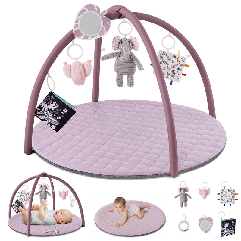 Blissful Diary Sage Green Baby Play Gym Mat with 6 Detachable Toys for Sensory & Motor Skill Development