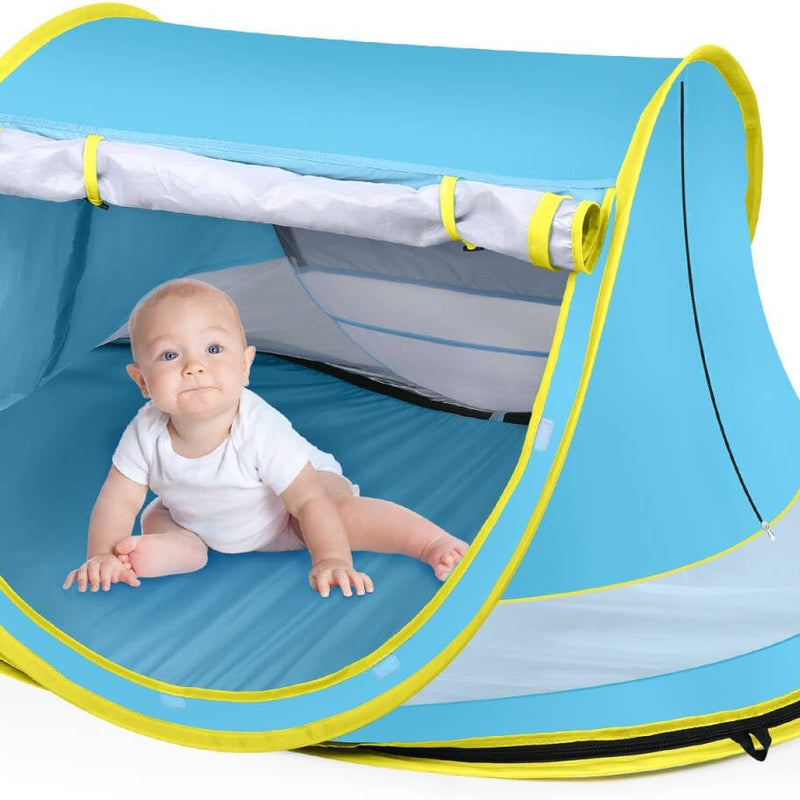 Kapeazo Baby Beach Tent, Pop Up UV Sun Shade for Infant Toddlers (Green) | Portable Baby Beach Essentials, Sun Shelter for Travel, UPF 50+, Breathable Mesh, Infant Sleeping Tent for Parks and Camping
