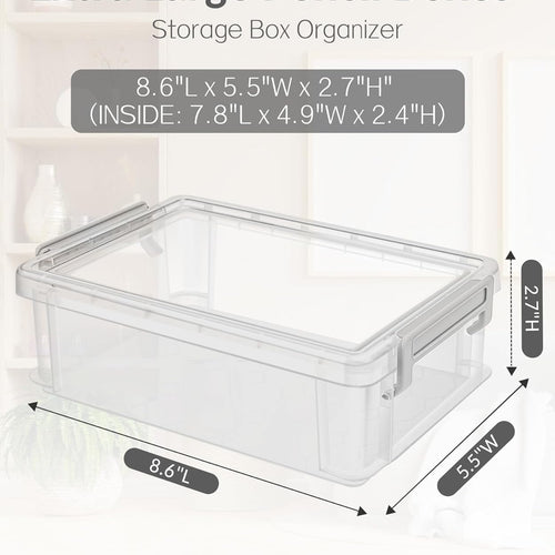 Sooez 6 Pack Extra Large Pencil Box, Plastic Hard Pencil Case Crayon Box Bulk, Clear Marker Organizer Plastic Containers with Lid, Stackable Storage Boxes for Art Craft, Back to School Supplies, Multi