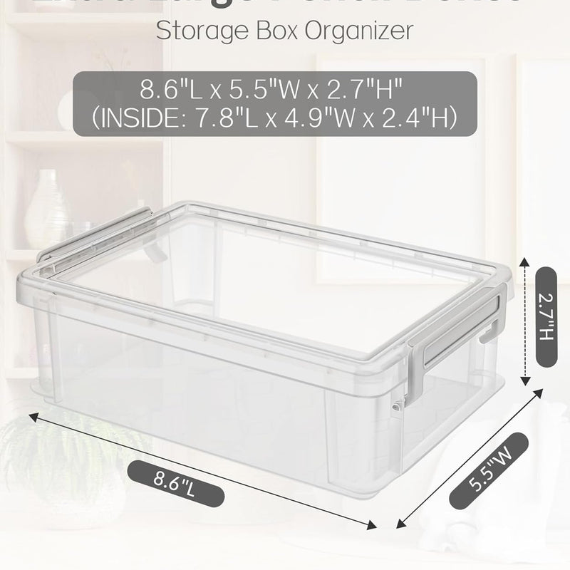 Sooez 6 Pack Extra Large Pencil Box, Plastic Pencil Case Crayon Box, Clear Marker Organizer Plastic Containers with Lid, Stackable Storage Boxes for Art Craft,Pen,Back to School Teacher Supplies, Grey