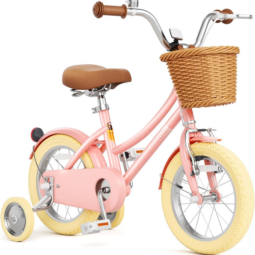 12-20 inch girls' bike with training wheels, pink, adjustable seat & handlebars, sturdy brakes & durable tires