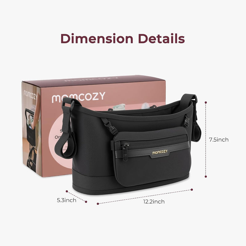 Momcozy Slim Stroller Organizer with 2 Insulated Cup Holders | Non-Slip Silicone Straps with Detachable Mini Pouch, Dense-Weave Parent Console, Fits UPPAbaby, Doona, Graco and More
