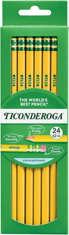 Ticonderoga Wood-Cased Pencils, Unsharpened, 2 HB Soft, Yellow, 72 Count