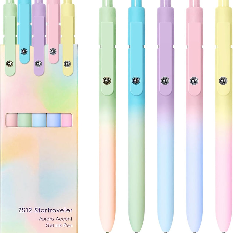 YOXMJDB Gel Pens, 5 Pcs Medium Point Smooth Writing Pens Cute Pens for Women, High-End Series 0.7mm Black Ink Pens for Journaling Note Taking, School Office Supplies (5 Pcs Gradient Morandi)