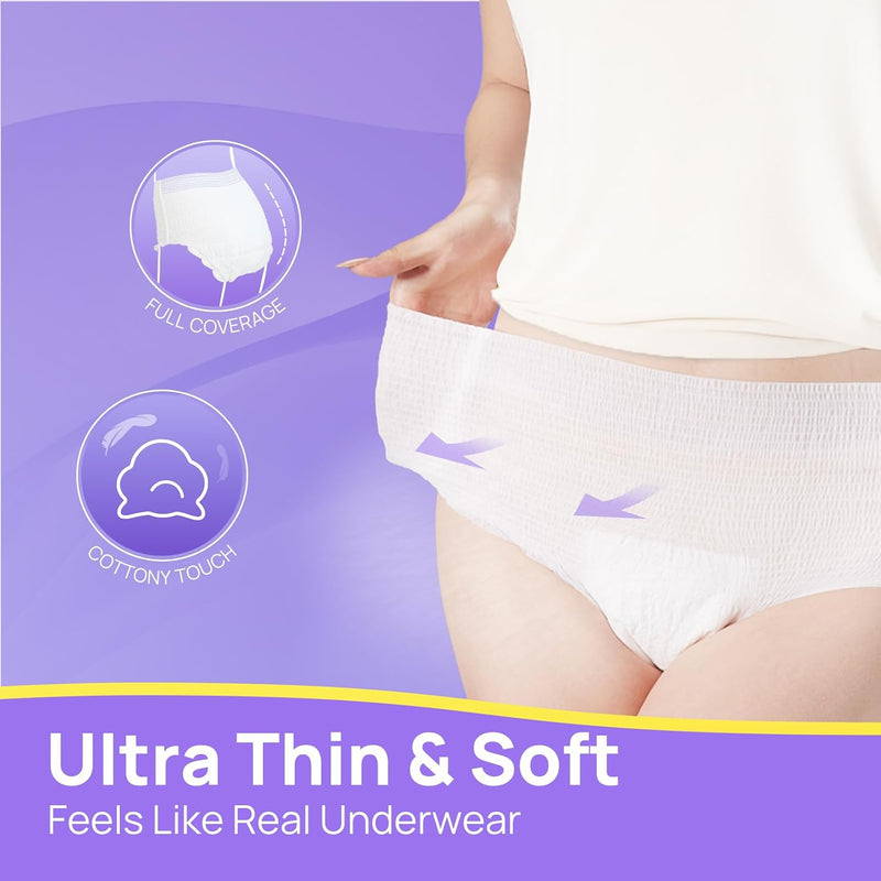 SUNKISS Ultra Thin Incontinence Underwear for Women, Unscented, L/XL, 20 Ct | High Absorbency & Super Soft Postpartum Leak Proof Diapers, Disposable Adult Pull Ups, Fast Dry, Breathable Layers