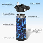 Boys Water Bottle with Straw,18 oz Kids Insulated Cups with Stainless Steel Leak Proof for School,Sport&Travel（Lightning）