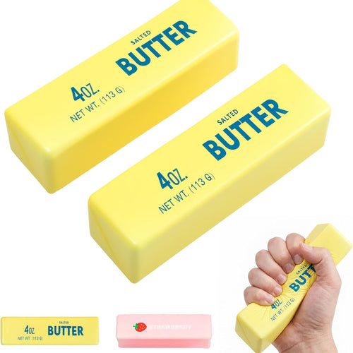 2PCS Butter Squishy, Soft Slow Rising Squeeze Toys, Butter Stick Squishy Fidget Toys Anxiety & Stress Relief for Office Desk Toys, Party Favors & Birthday Gifts (Yellow 2PCS)