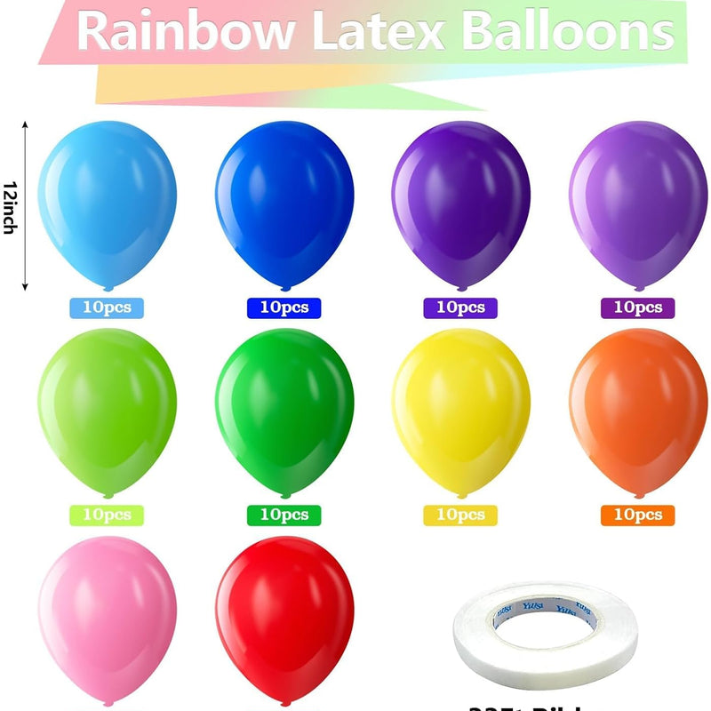 100 Pack Assorted Rainbow Latex Balloons for Birthday and Wedding Party Decorations