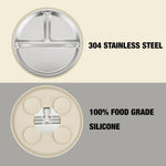 PandaEar 3 Pack Stainless Steel Baby Suction Plates, Divided Toddler Plate for Baby Led Weaning Supplies, Non-Slip Toddler Baby Feeding Set Dishwasher Safe (Blue/Green/Brown)