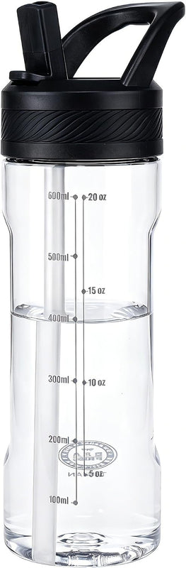 OLDLEY 20oz Kids Water Bottle with Straw, BPA-Free Tritan Water Bottle for School, Leakproof Clear Water Bottle with One Click Open, Measurement Scale, Cup Holder Friendly for Boys Girls,Clear