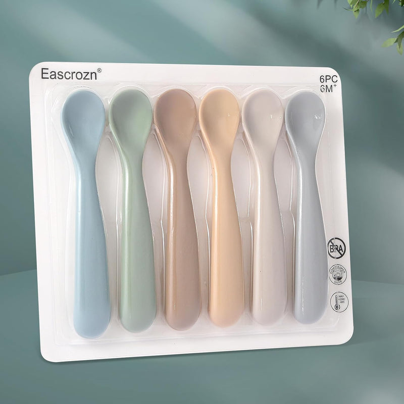 Eascrozn Baby Spoons, 6 Pack First Stage Silicone Feeding Spoons, BPA Free | Soft Tip Feeding Baby Utensils, Baby Led Weaning Supplies Training Spoons, Dishwasher and Boil Safe