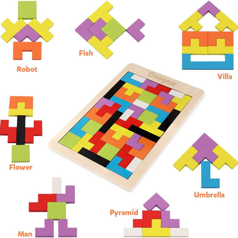 Coogam Wooden Blocks Puzzle Brain Teasers Toy for Kids, Montessori Educational Gift, 40 Pcs