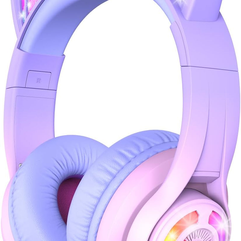 iClever Cat Ear Kids Bluetooth Headphones: Safe Volume, 50-Hour Playtime, LED Lights