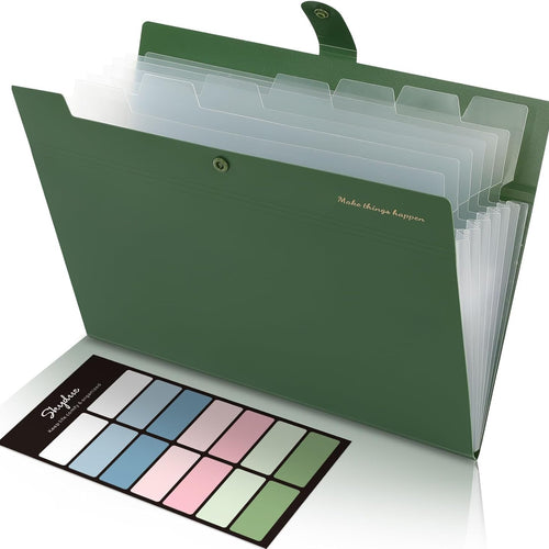 SKYDUE Expanding File Folders with 8 Pockets, Accordion File Organizer with Labels, Portable Paper Bill Receipt Organizer, Letter Size, Home School Office Supplies, Olive Green
