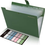 SKYDUE Expanding File Folders with 8 Pockets, Accordion File Organizer with Labels, Portable Paper Bill Receipt Organizer, Letter Size, Home School Office Supplies, Olive Green