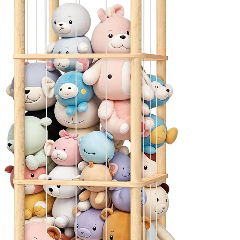 Woodure Stuffed Animal Storage & Organizer, Wooden Cute Zoo Toy Holder for Toddler Rooms, Playrooms & Bedrooms