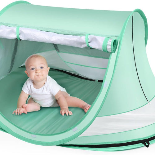 Kapeazo Baby Beach Tent, Pop Up UV Sun Shade for Infant Toddlers (Green) | Portable Baby Beach Essentials, Sun Shelter for Travel, UPF 50+, Breathable Mesh, Infant Sleeping Tent for Parks and Camping