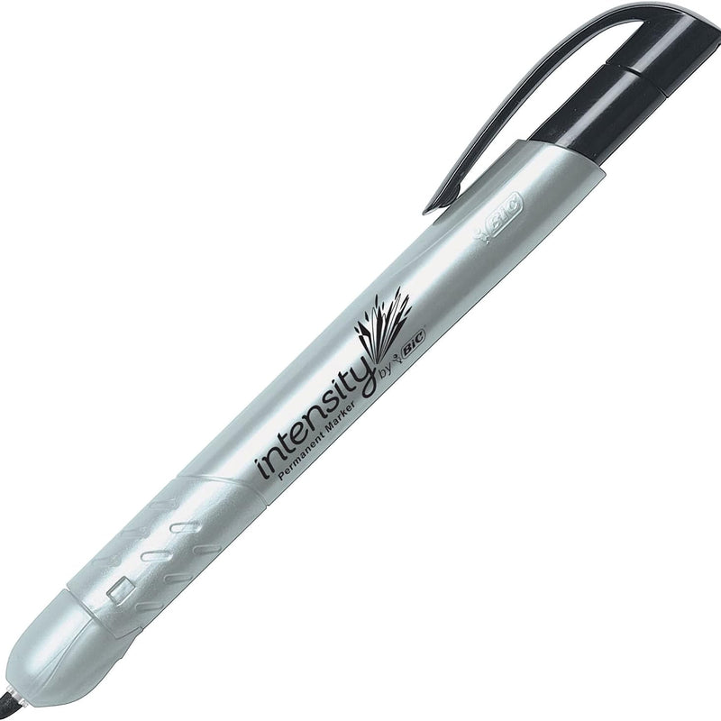 BIC Intensity Retractable Permanent Markers, Fine Bullet Tip, Black, 12-Count Pack, Permanent Markers for Teachers and Office Supplies